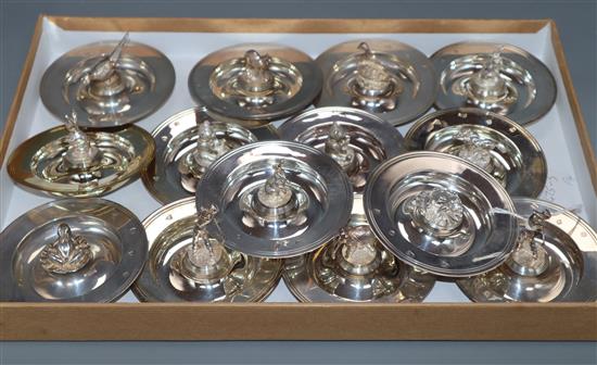 Fourteen assorted modern silver Asprey novelty dishes